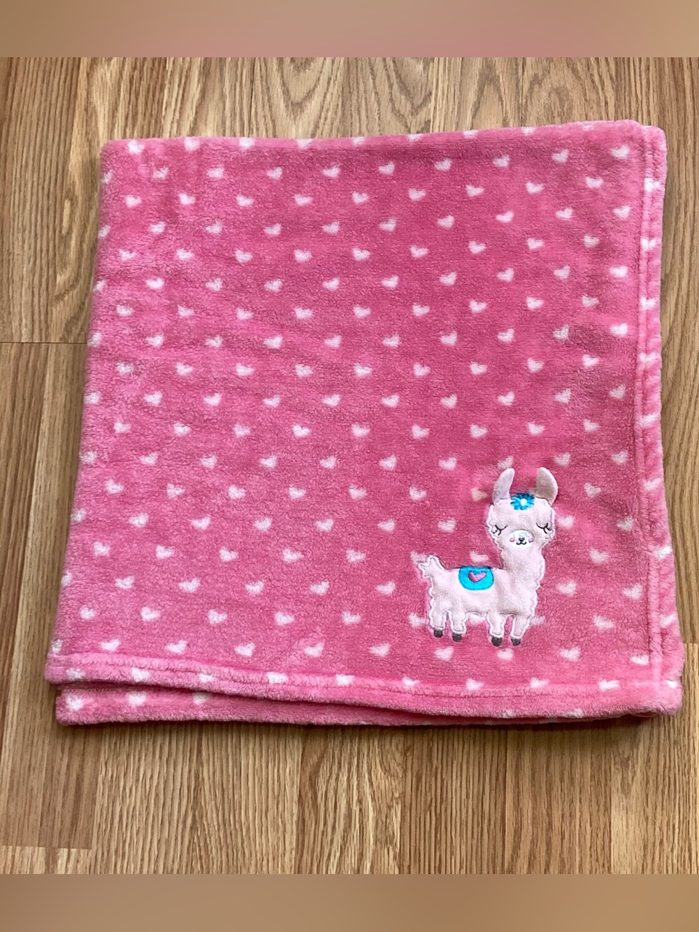 Le Bebe Favorite Baby Blanket Llama Hearts Pink 32 x 34.